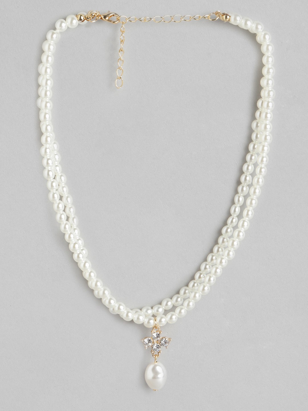 

URBANIC White & Gold-Toned Beaded Dual Stranded Necklace