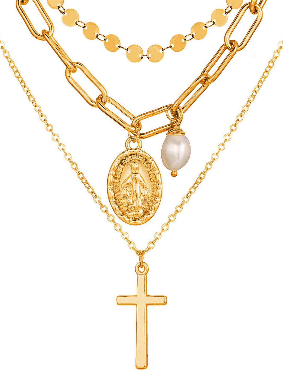 

URBANIC Gold-Toned & Off White Beaded Layered Necklace