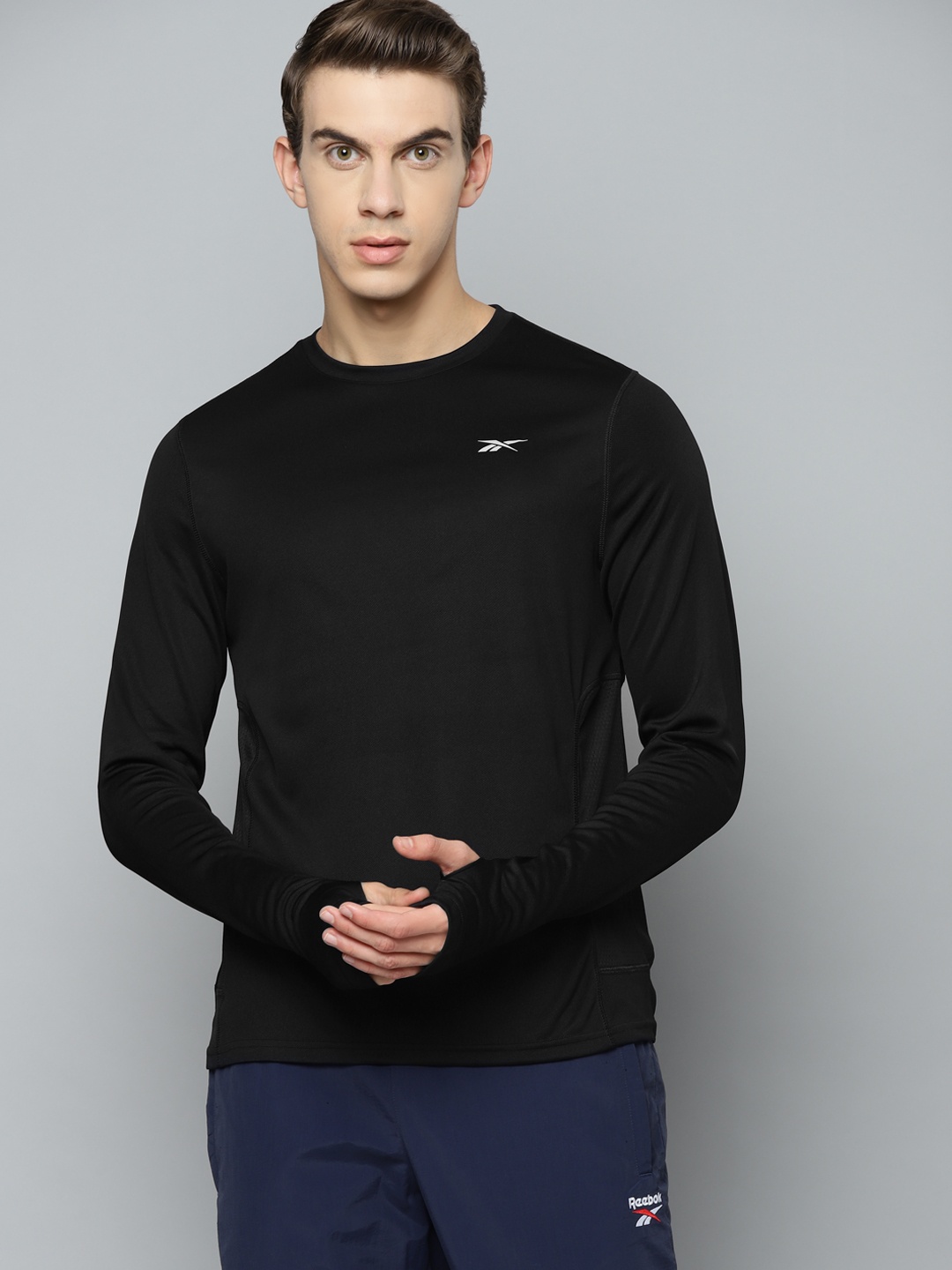 

Reebok Men Black Running Long Sleeve REECYCLED + SPEEDWICK T-Shirt