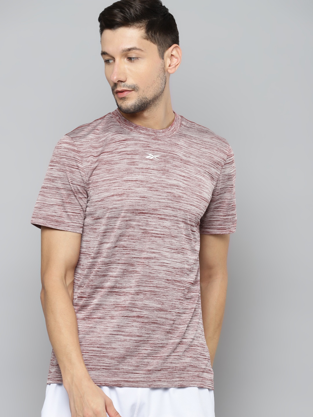 

Reebok Men Red & White Striped Speedwick T-shirt
