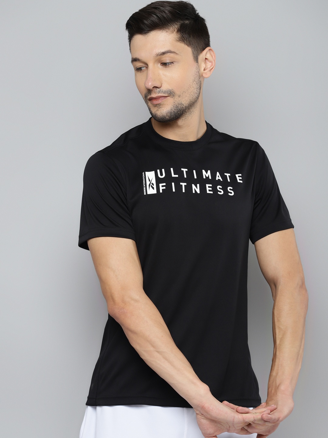 

Reebok Men Black Performance Training Typography Printed T-shirt