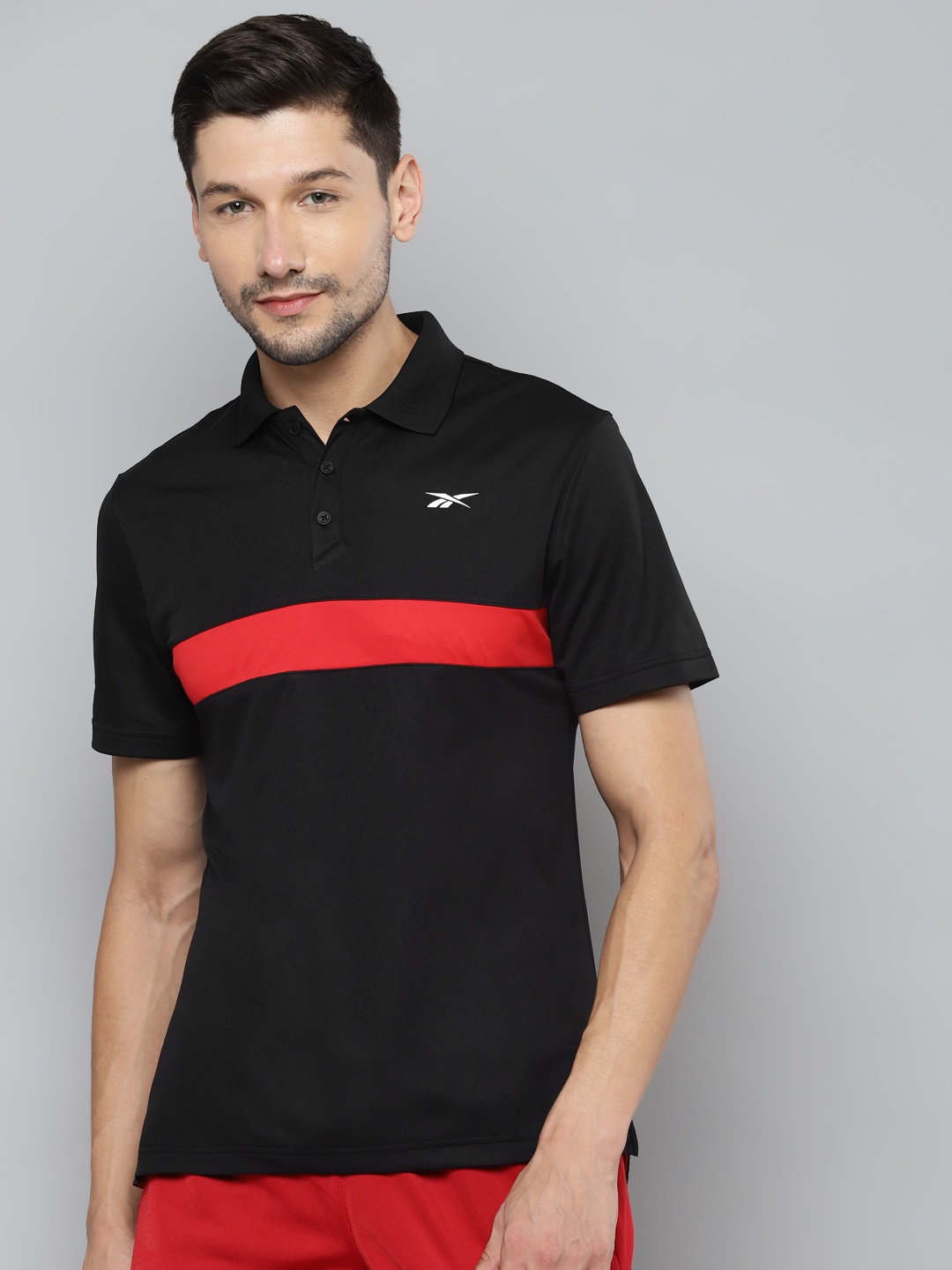 

Reebok Men Black & Red Performance Polo Collar T-shirt