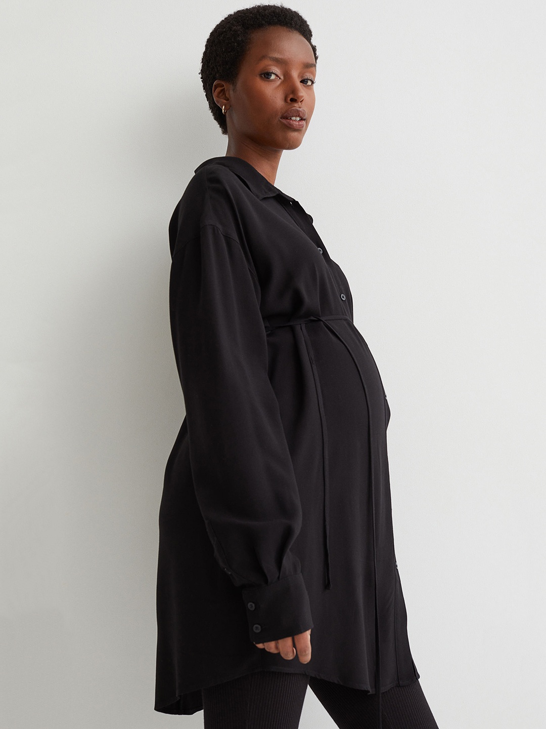 

H&M Women Black Solid MAMA Tie-belt Shirt