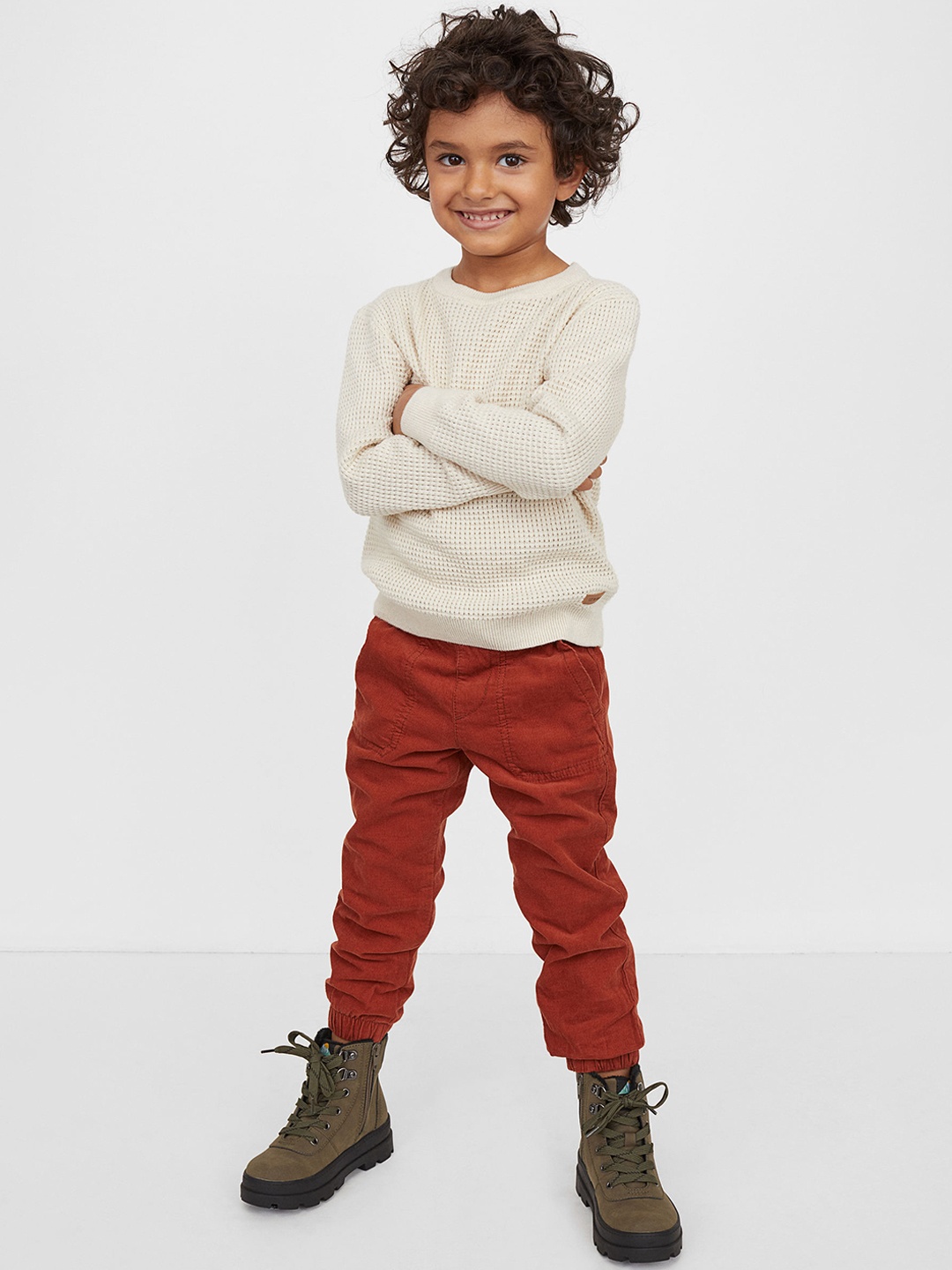 

H&M Boys Orange Solid Mid Rise Slim Fit Lined Corduroy Joggers