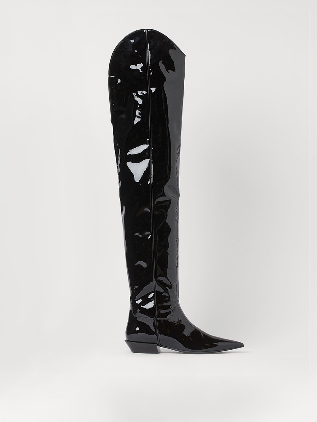 

H&M Women Black Leather Thigh-High Cowboy Boots