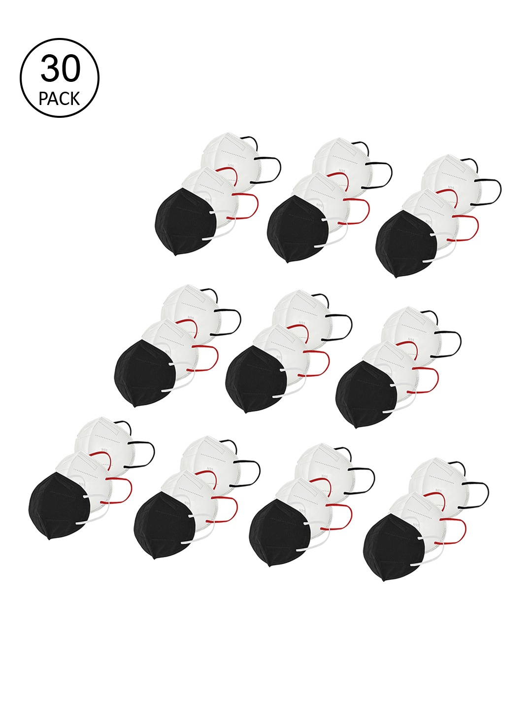 

LOIS CARON Unisex Pack Of 30 White & Black Solid 5-Ply Reusable Anti-Pollution N95 Masks