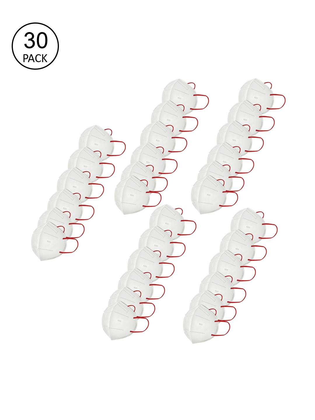 

LOIS CARON Unisex Pack Of 30 White Solid 5-Ply Reusable Anti-Pollution N95 Masks