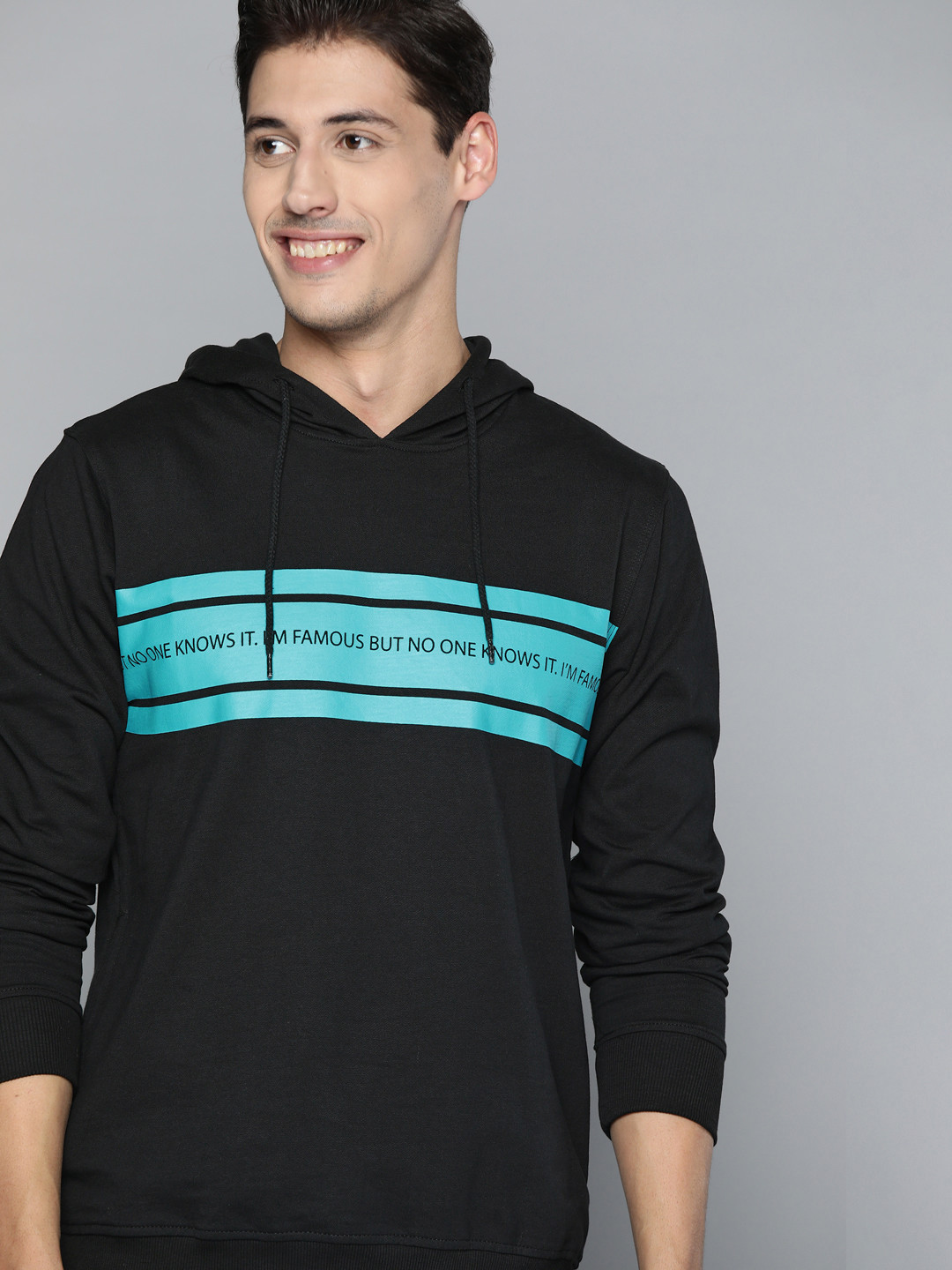 

Mast & Harbour Men Black Pure Cotton Striped Hooded Sweatshirt