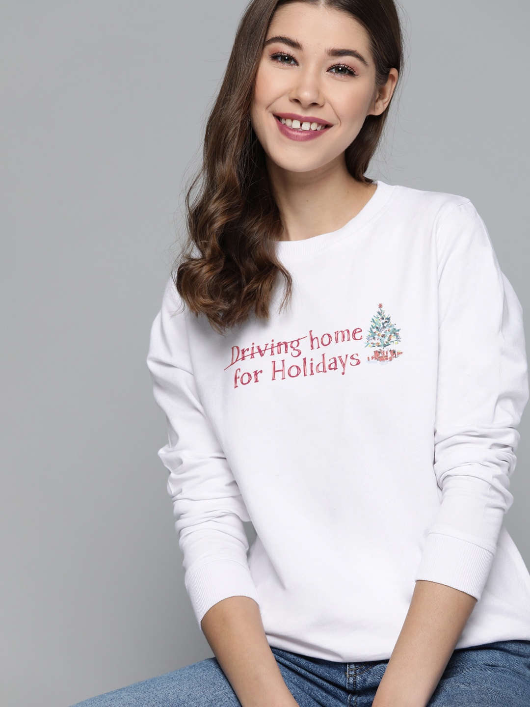

Mast & Harbour Women White & Red Pure Cotton Printed Sweatshirt