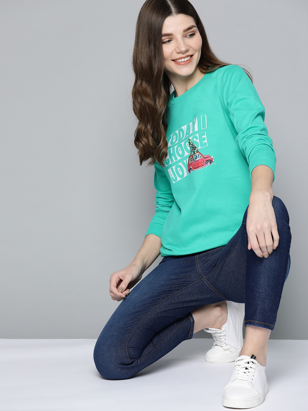

Mast & Harbour Women Green Typography Printed Sweatshirt