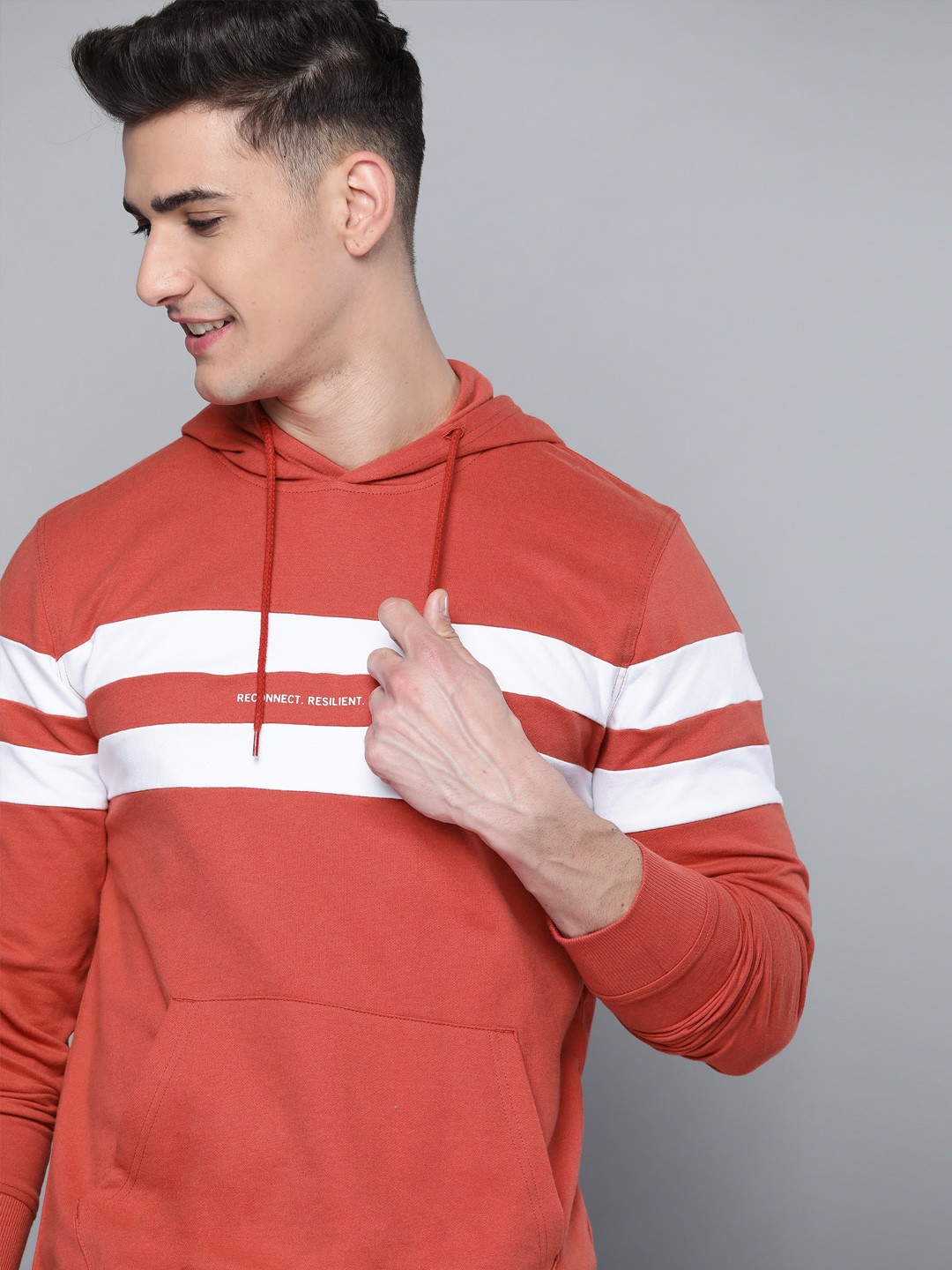 

Mast & Harbour Men Red & White Pure Cotton Striped Hooded Sweatshirt