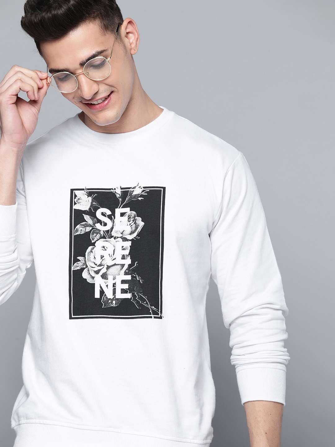 

Mast & Harbour Men White & Black Pure Cotton Printed Sweatshirt