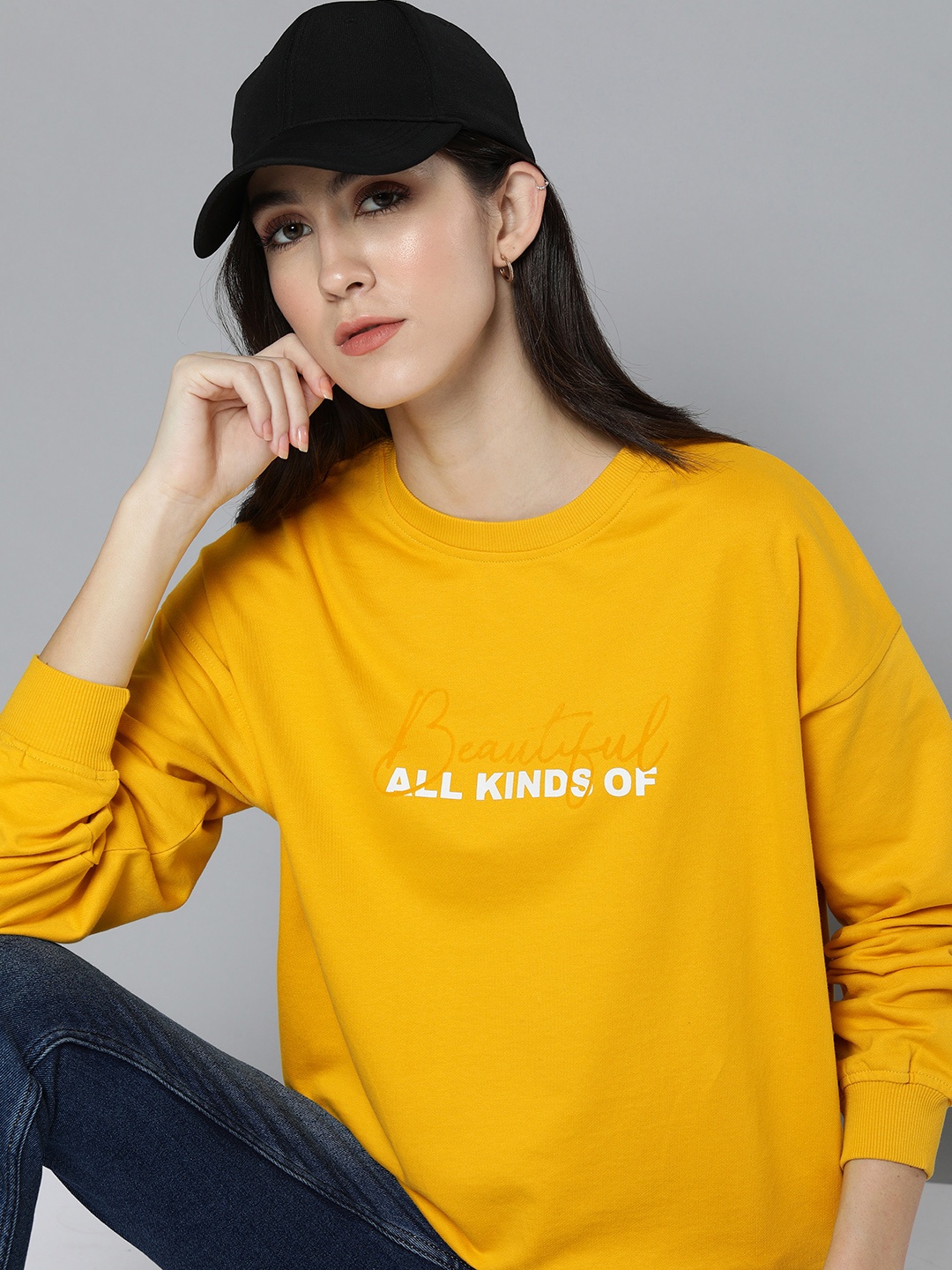 

Mast & Harbour Women Printed Pure Cotton Sweatshirt, Yellow