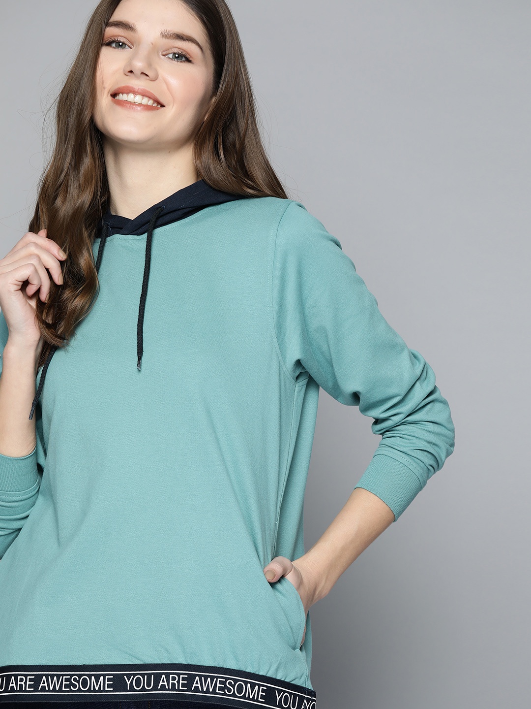 

Mast & Harbour Women Sea Blue Hooded Sweatshirt