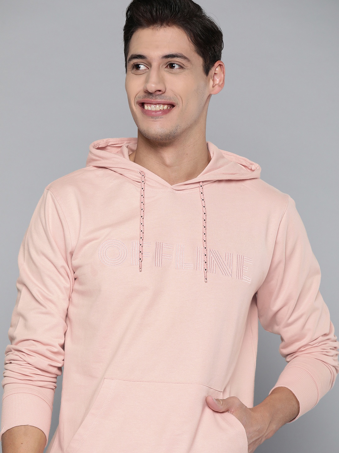 

Mast & Harbour Men Peach-Coloured Pure Cotton Solid Hooded Sweatshirt