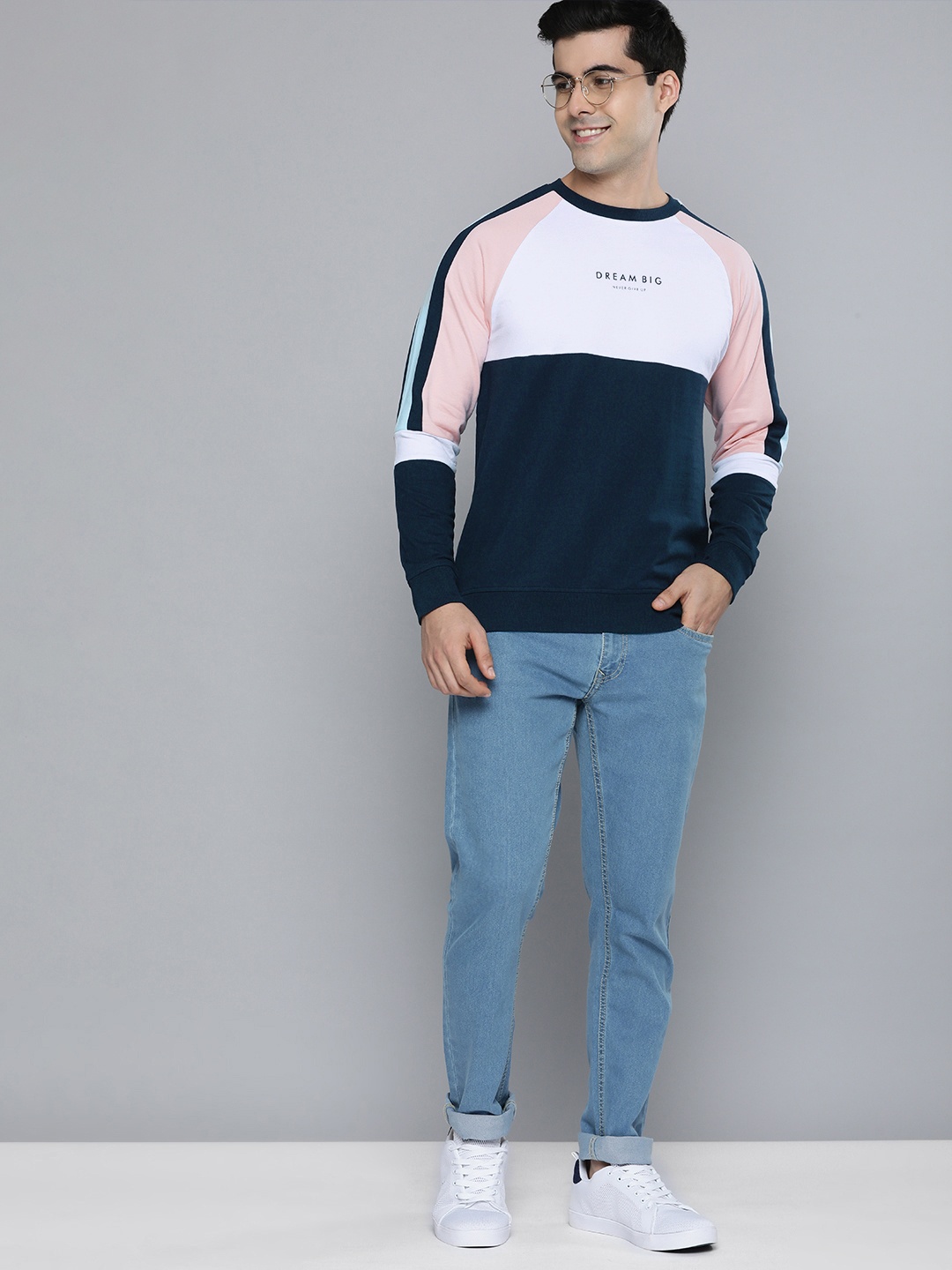 

Mast & Harbour Men Colourblocked Pure Cotton Pullover Sweatshirt, White