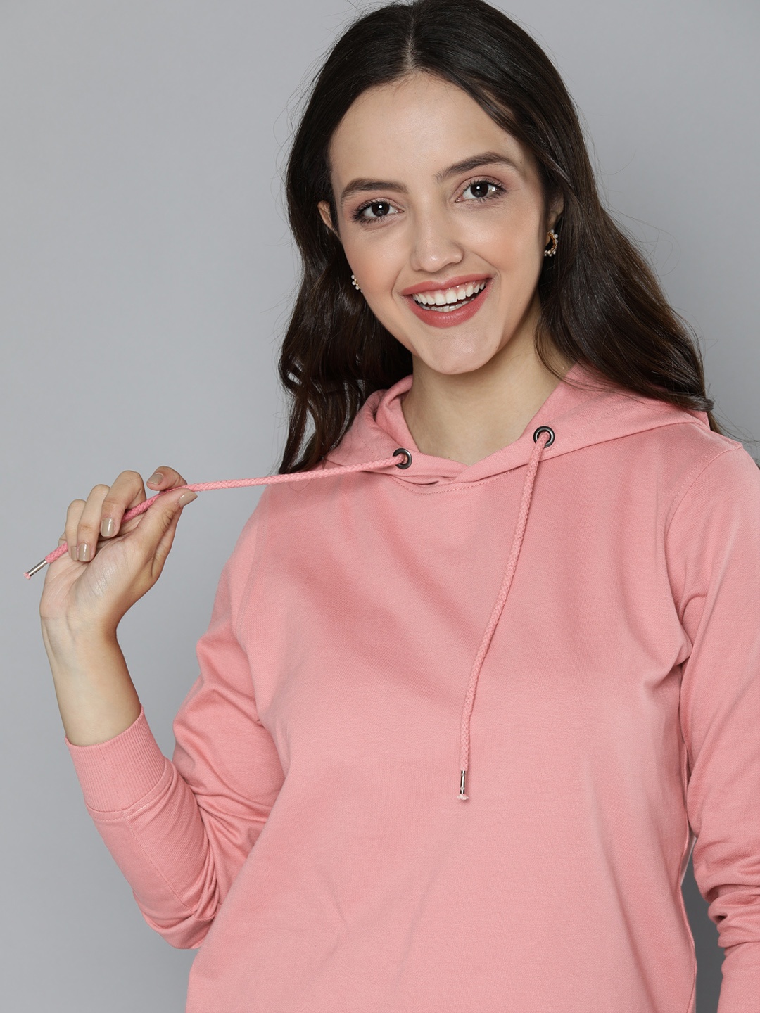 

Mast & Harbour Women Solid Hooded Sweatshirt, Pink