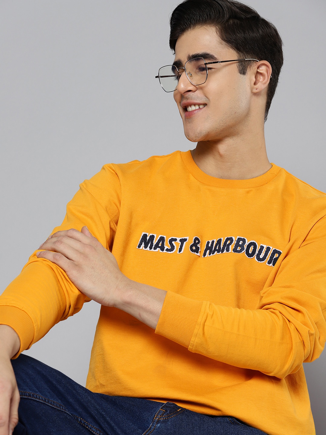 

Mast & Harbour Men Cotton Applique Detail Sweatshirt, Mustard