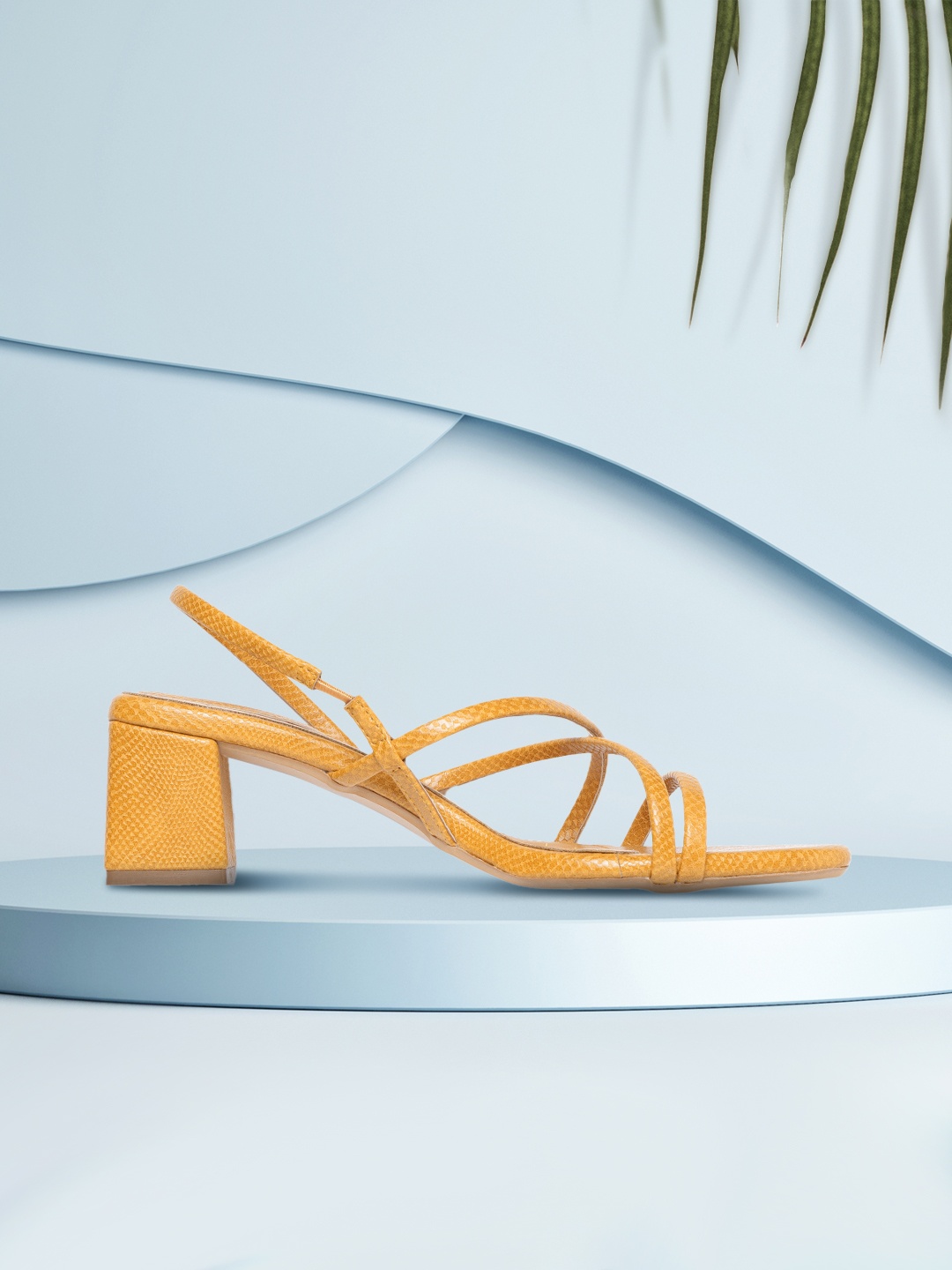 

CORSICA Mustard Yellow Snakeskin Textured Block Heels