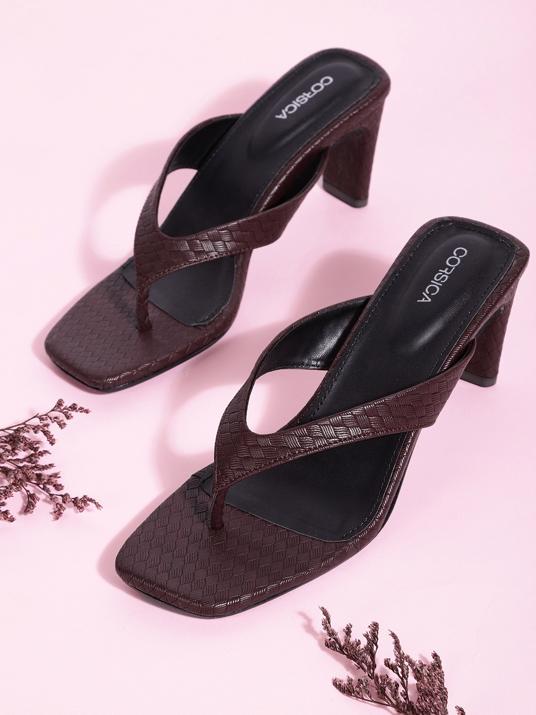 CORSICA Maroon Textured Block Sandals
