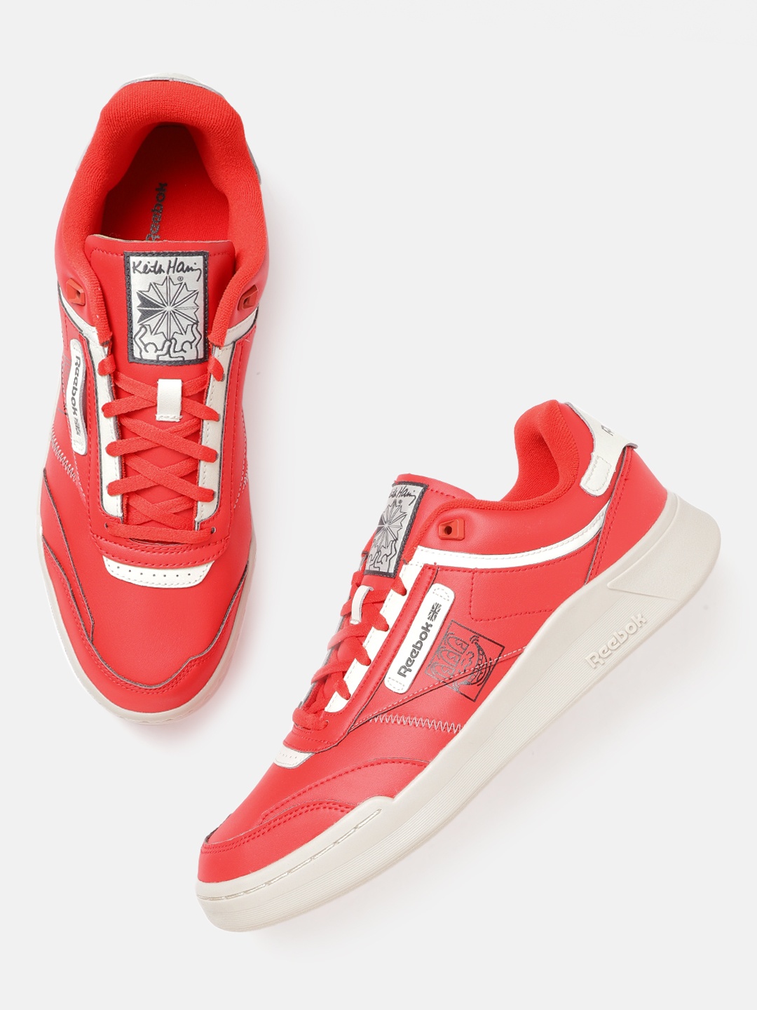 

Reebok Classic Unisex Red & White Keith Haring Club Legacy Leather Sneakers