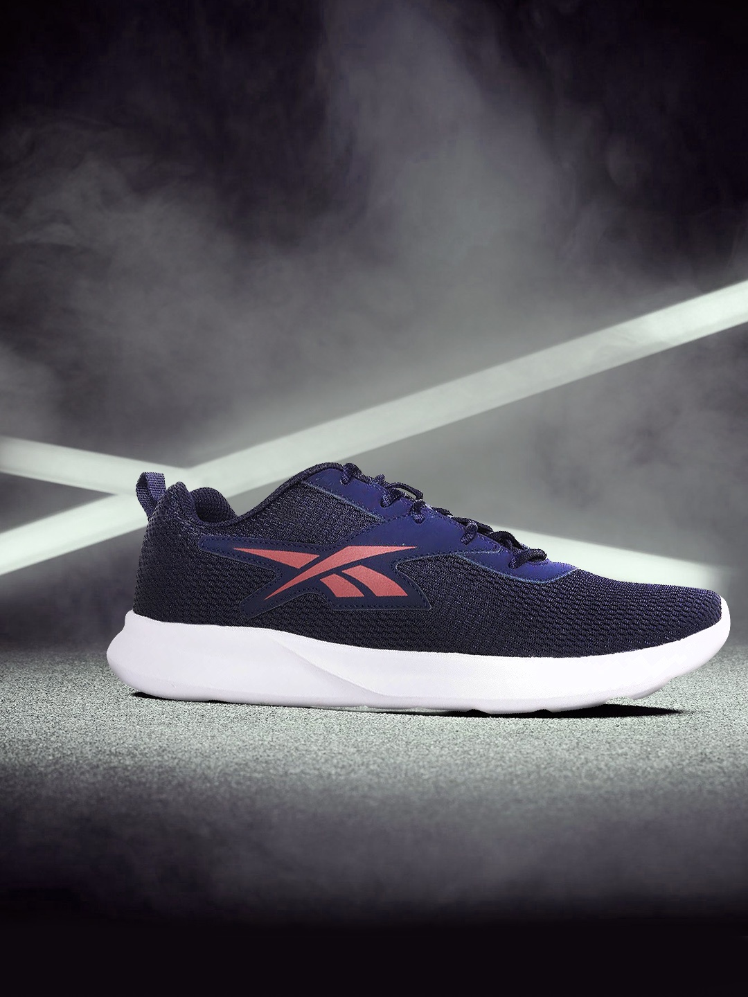 

Reebok Men Navy & Red Woven Design Voyager 1.0 Running Shoes, Navy blue