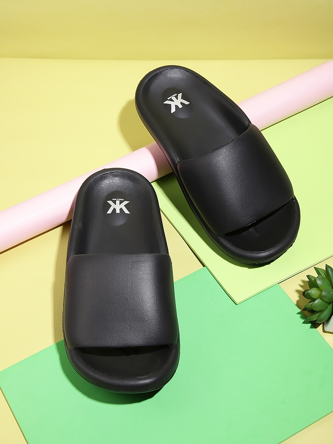 

Kook N Keech Women Brand Logo Printed Detail Sliders, Black