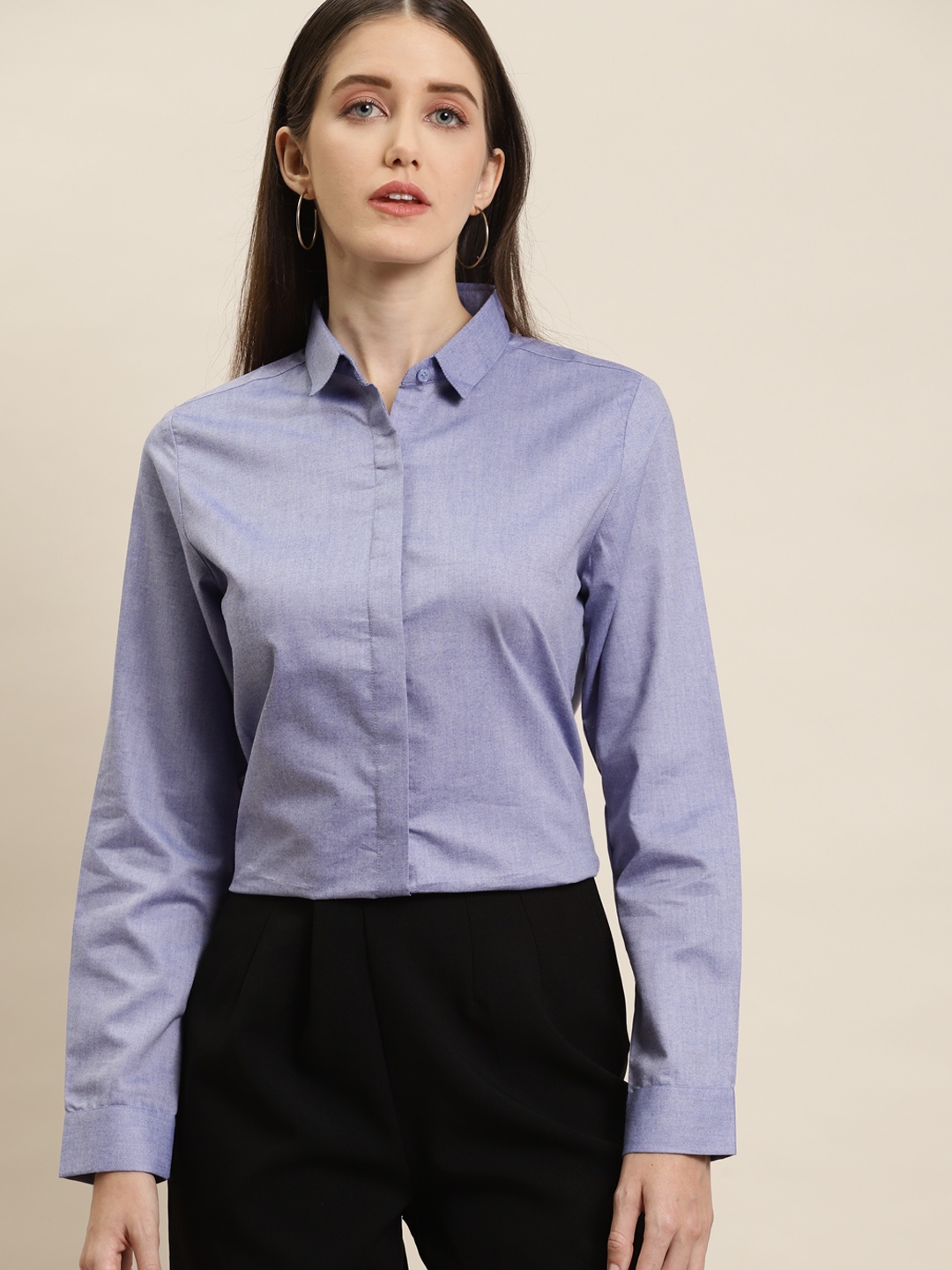 

Hancock Women Blue Solid Slim Fit Formal Shirt