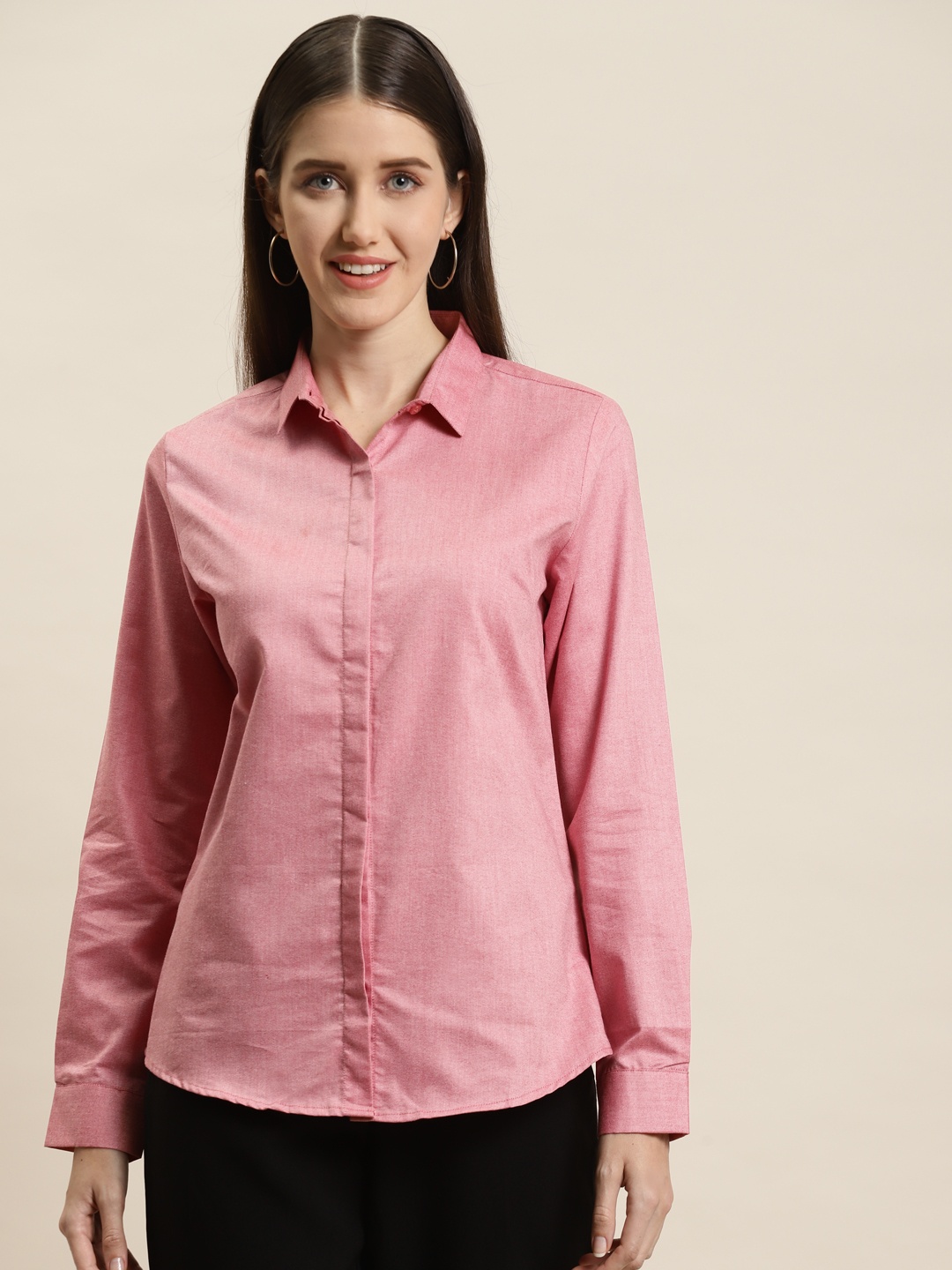 Hancock Women Coral Slim Fit Opaque Formal Shirt