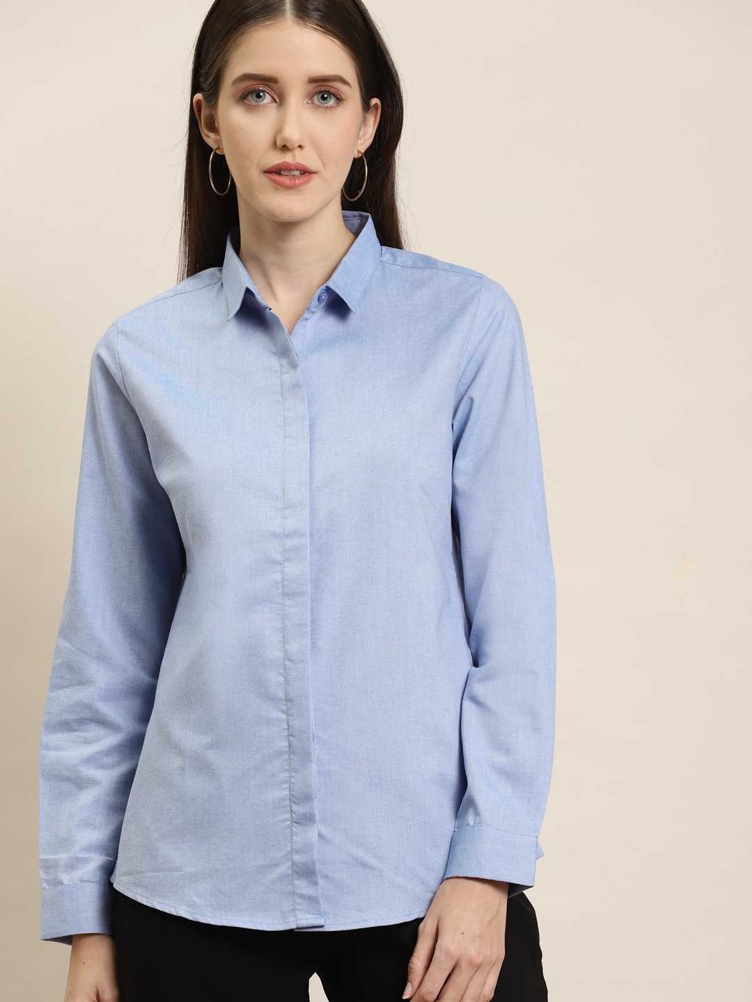 

Hancock Women Blue Solid Slim Fit Formal Shirt