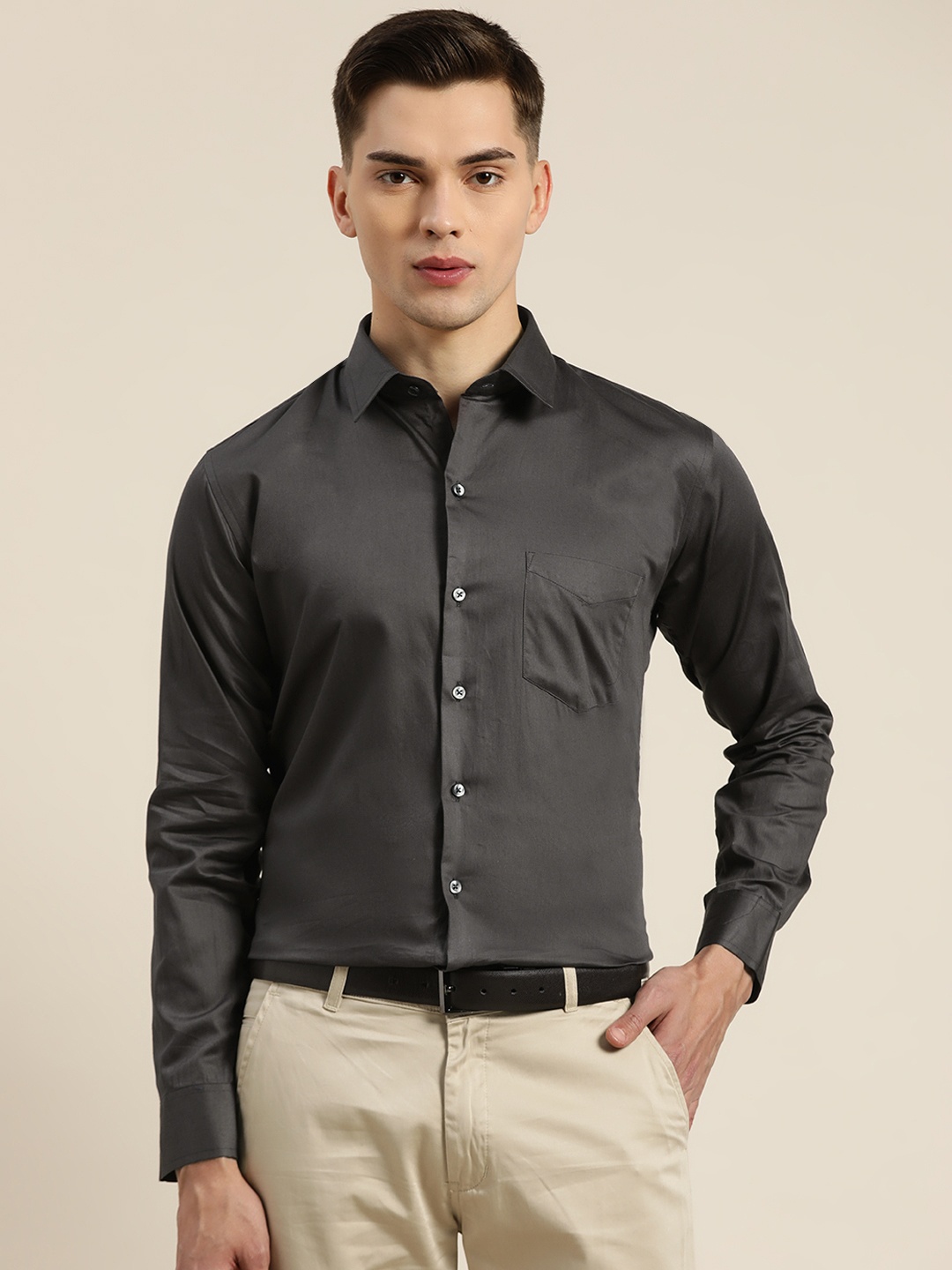 

Hancock Men Grey Slim Fit Formal Shirt