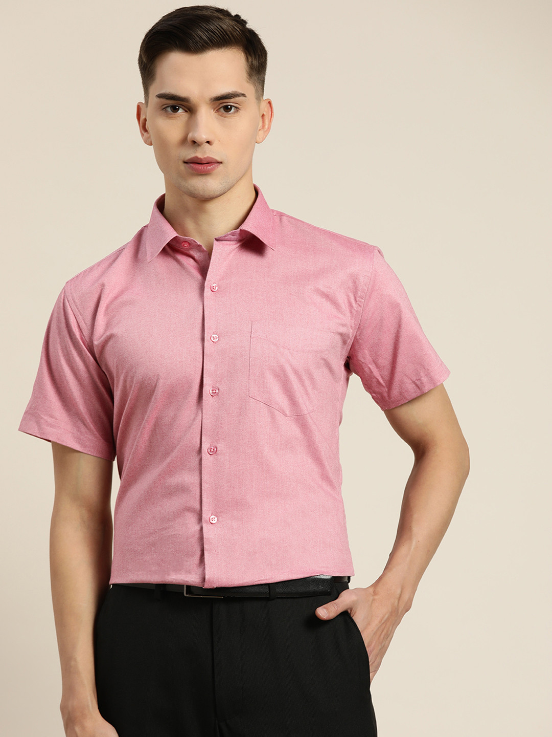 

Hancock Men Pink Slim Fit Formal Shirt