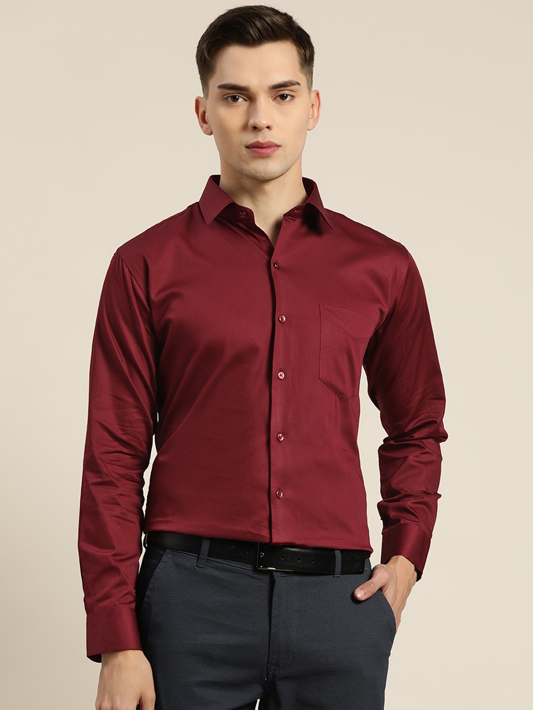 

Hancock Men Maroon Slim Fit Formal Shirt