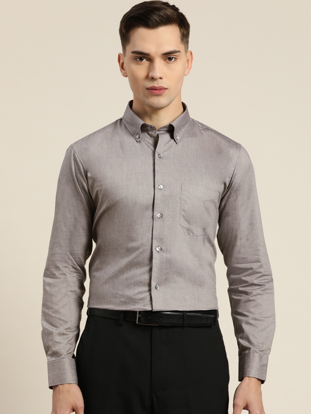 

Hancock Men Grey Slim Fit Formal Shirt