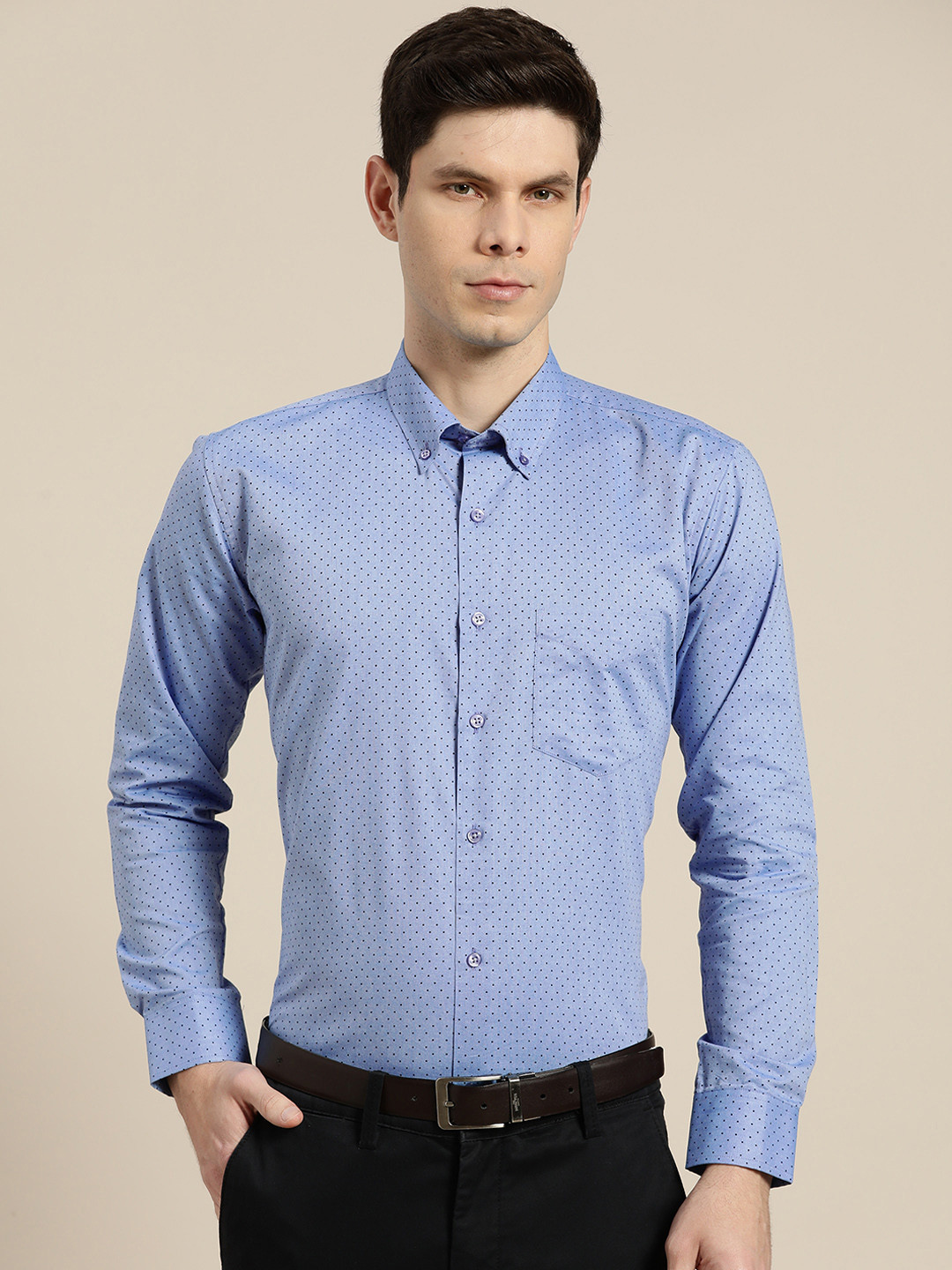 

Hancock Men Blue Slim Fit Opaque Printed Formal Shirt