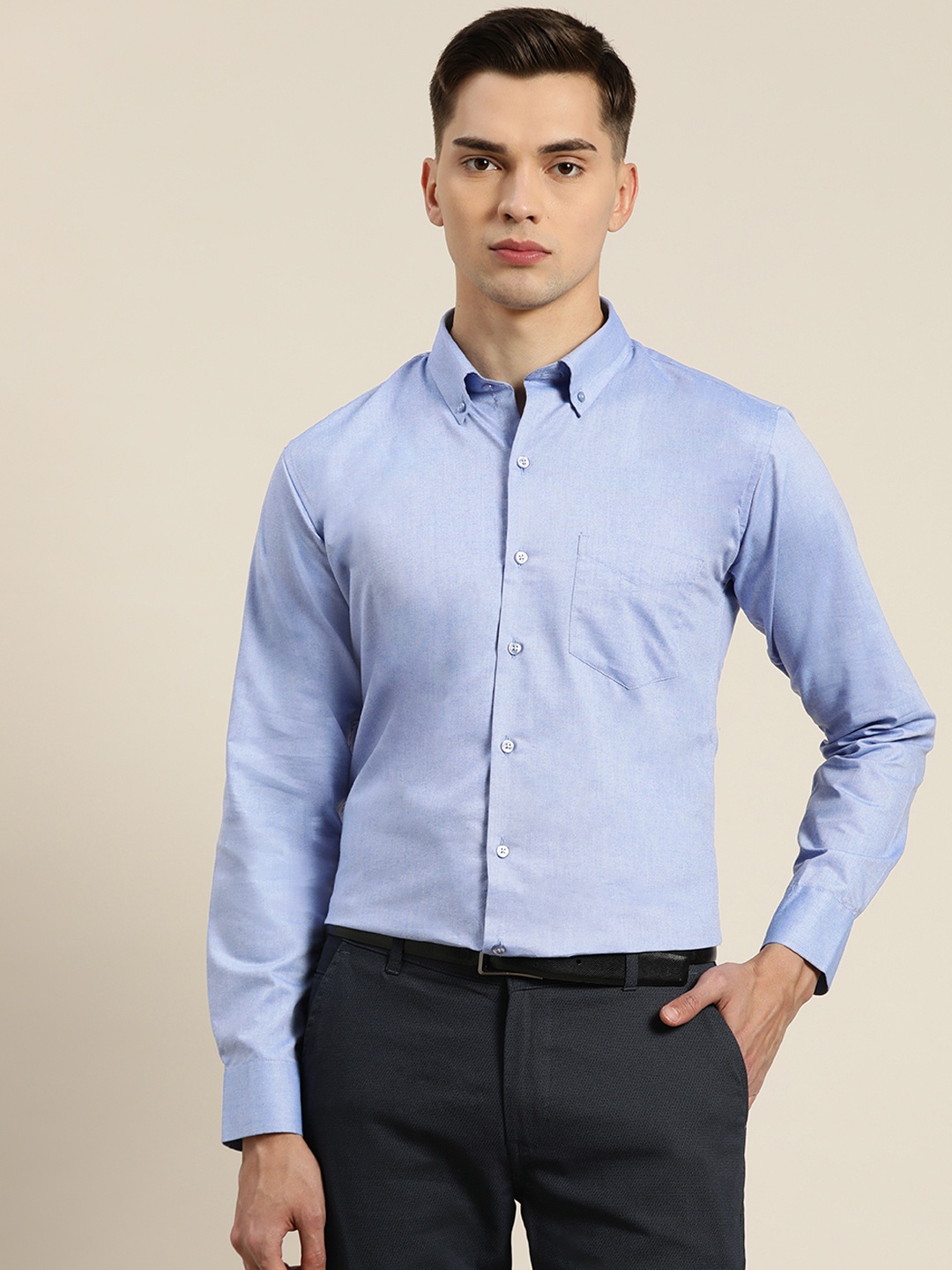 

Hancock Men Blue Slim Fit Formal Shirt
