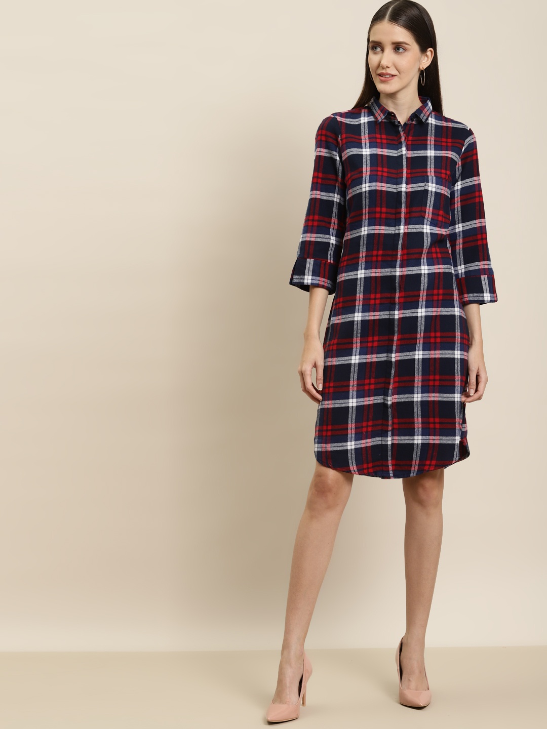 

Hancock Navy Blue & Red Checked Shirt Dress