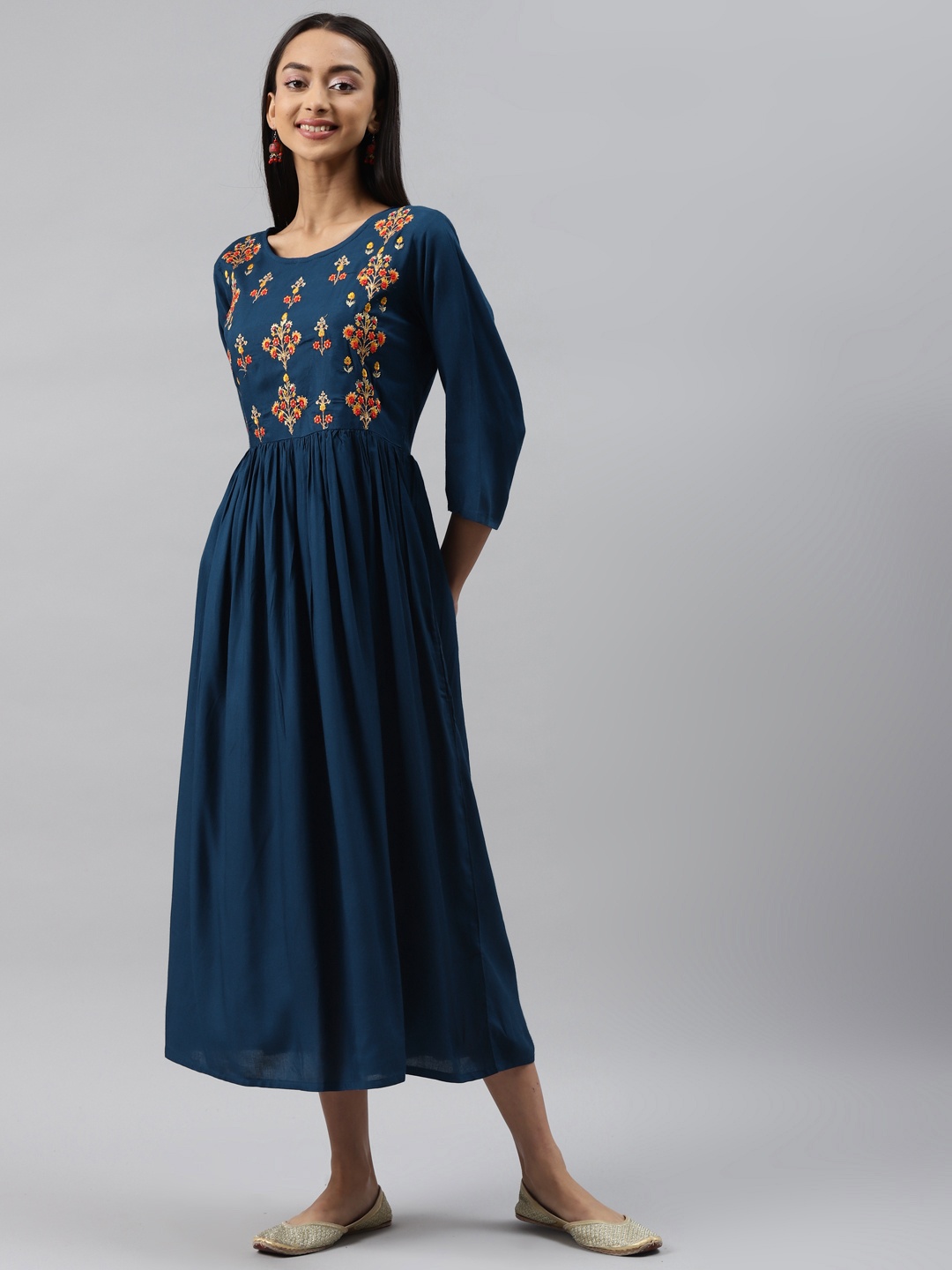 

Meeranshi Blue Floral Maxi Fit & Flare Dress