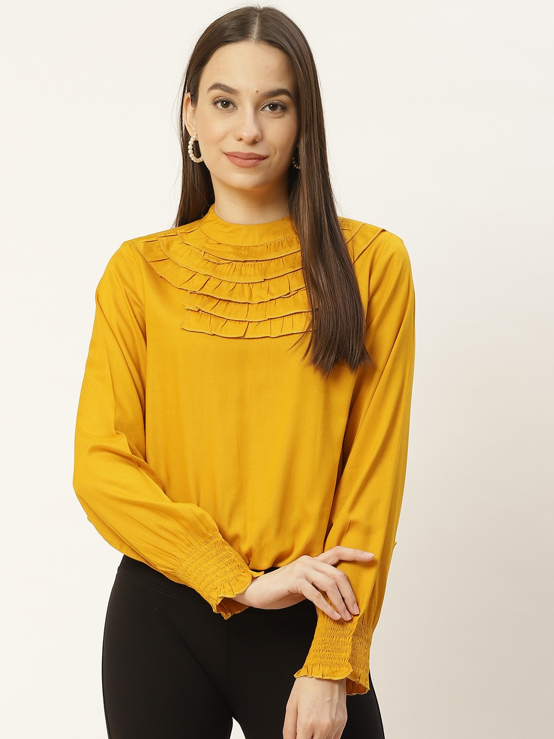 

Aayna Mustard Yellow Ruffles Top
