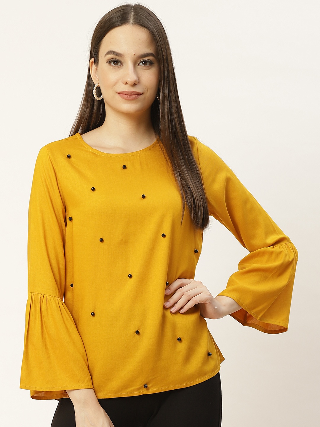 

Aayna Mustard Yellow Embellished Regular Top