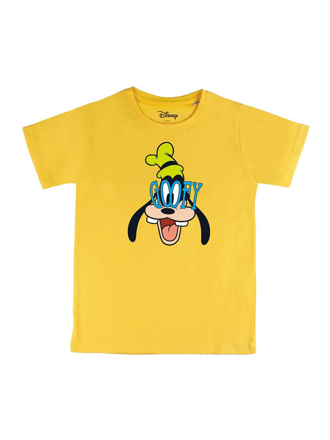

Disney by Wear Your Mind Boys Yellow Black Goofy Printed Pure Cotton T-shirt