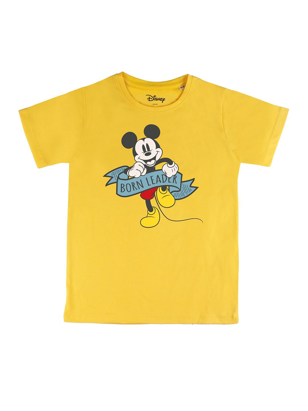 

Disney by Wear Your Mind Boys Yellow Black Mickey Mouse Printed Pure Cotton T-shirt