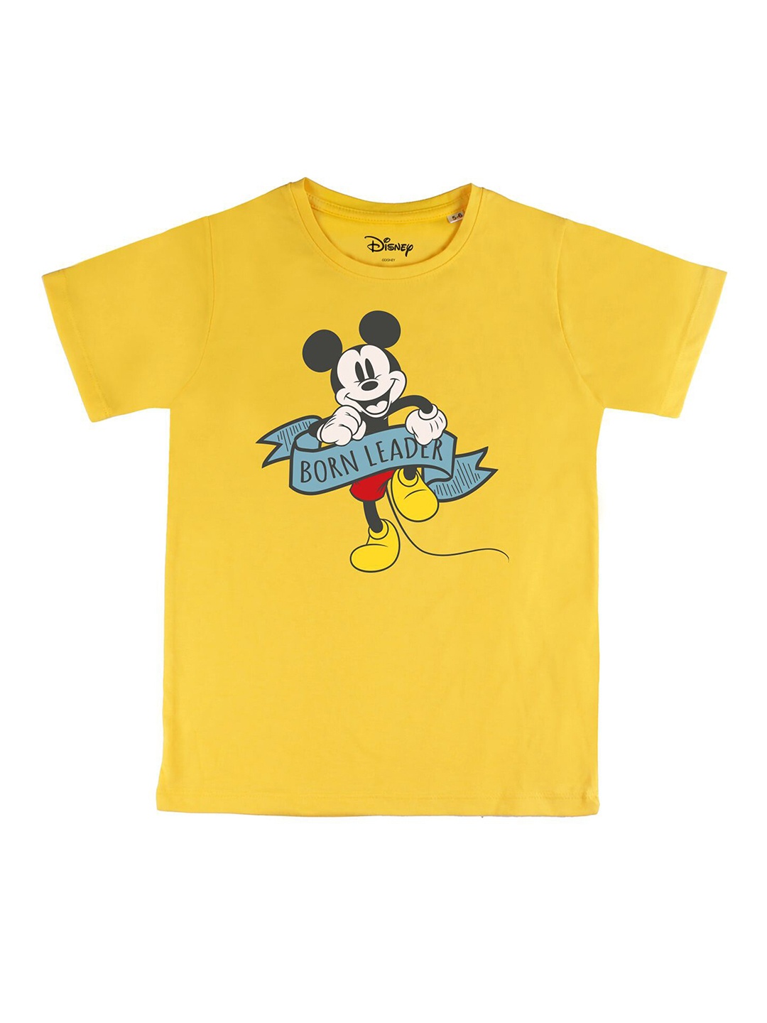 

Disney by Wear Your Mind Boys Yellow Black Mickey Mouse Printed Cotton Pure Cotton T-shirt