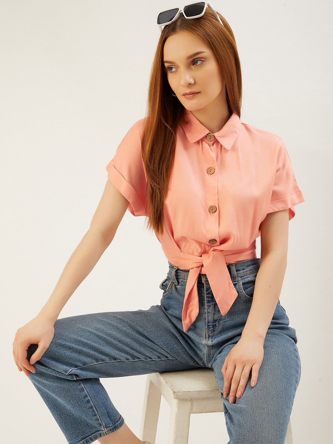 

ANVI Be Yourself Women Peach-Coloured Boxy Casual Shirt
