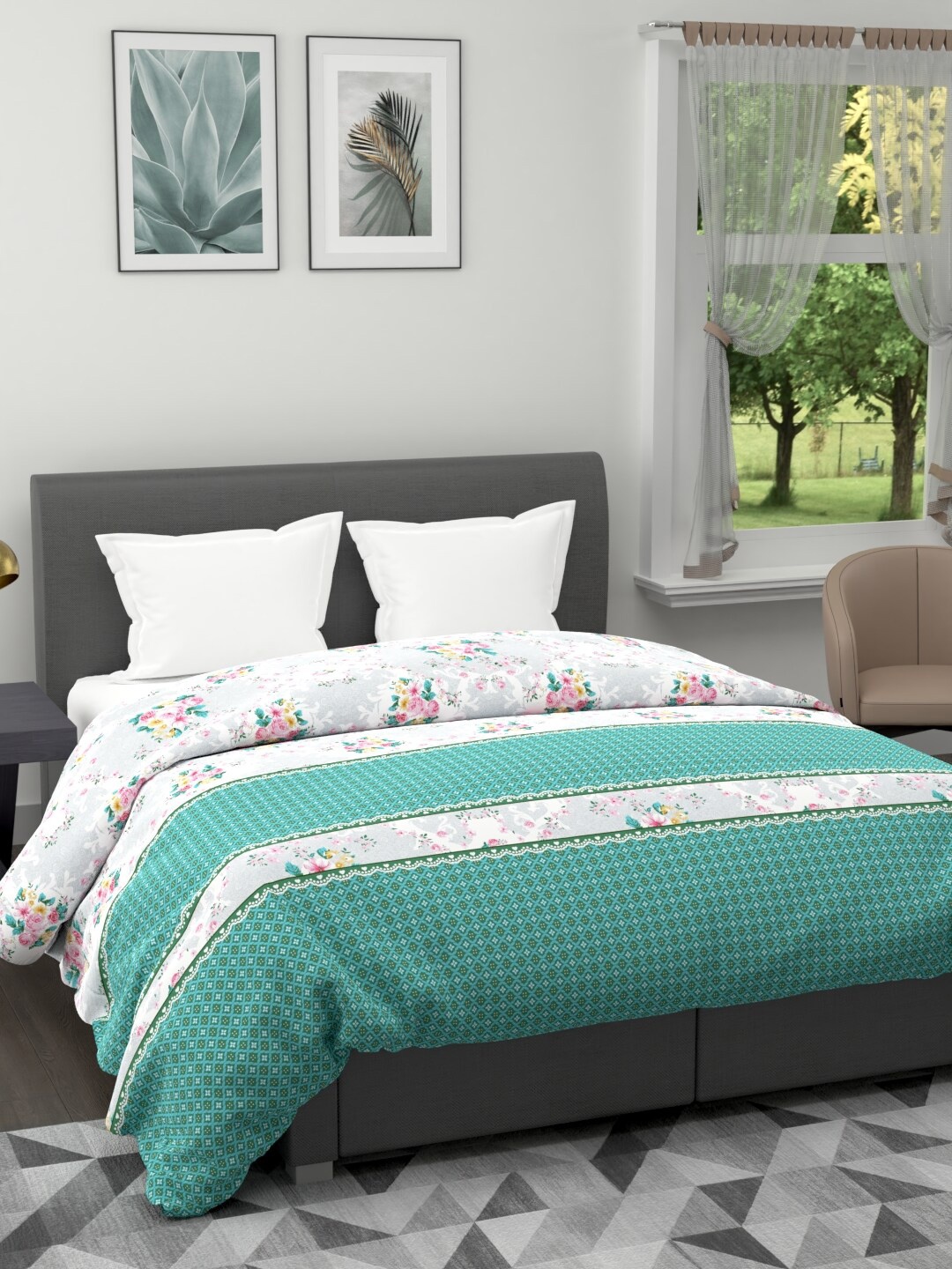 

BIANCA Green & Rose Floral Microfiber AC Room 120 GSM Double Bed Quilt