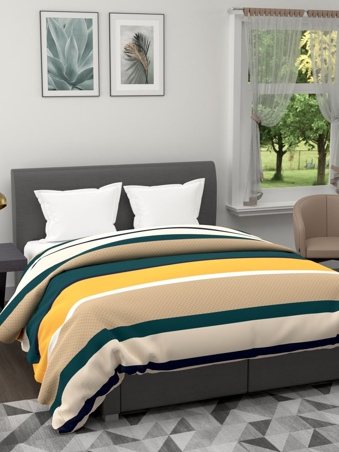 

BIANCA Beige & Black Striped Microfiber AC Room 120 GSM Double Bed Quilt