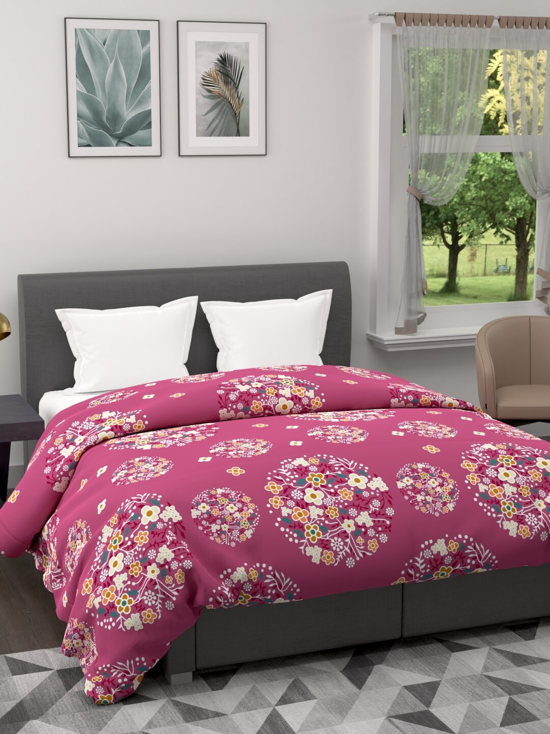 

BIANCA Magenta & Beige Floral Microfiber AC Room 120 GSM Double Bed Quilt
