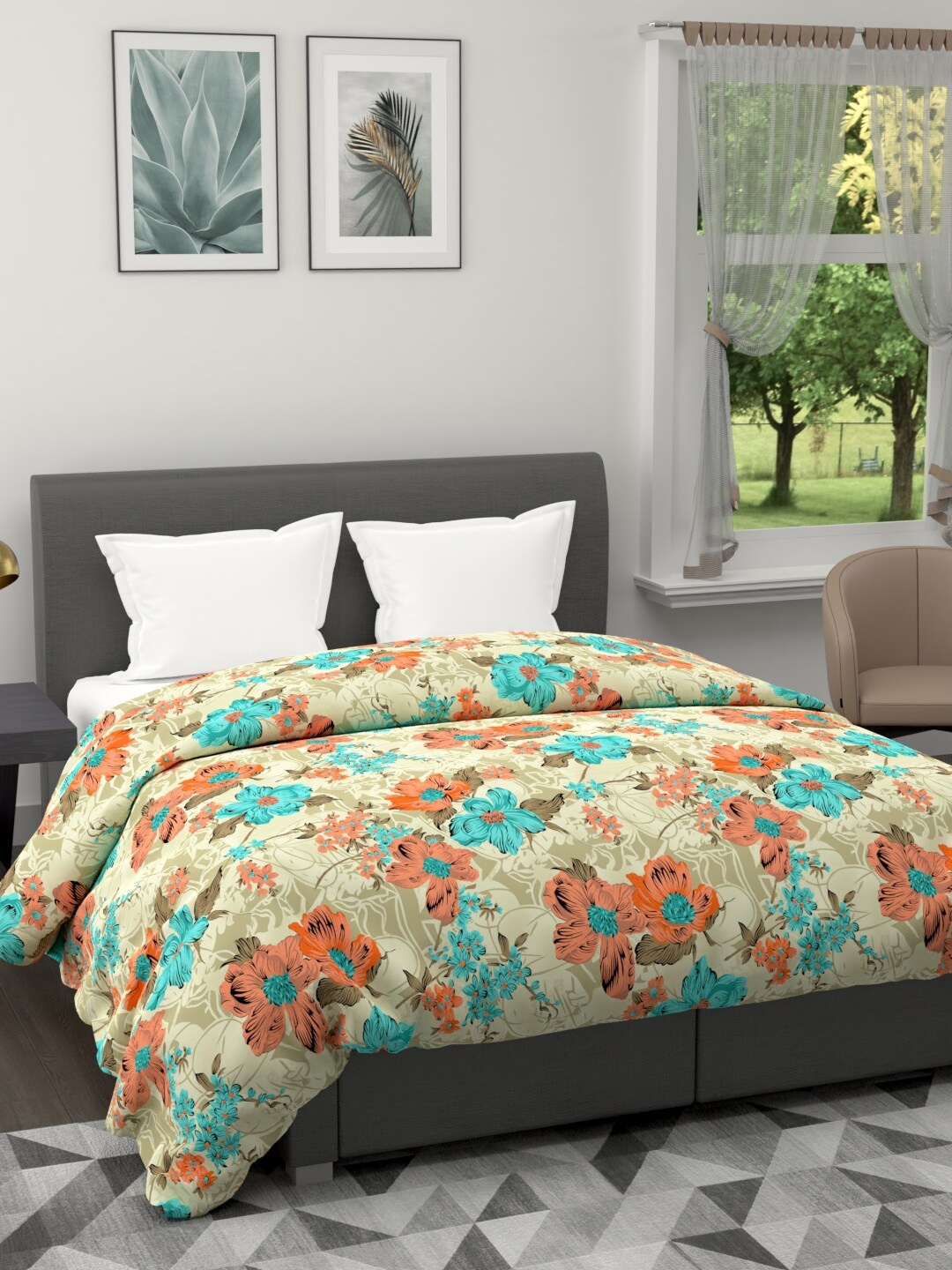 

BIANCA Green & Orange Floral Microfiber AC Room 120 GSM Double Bed Quilt