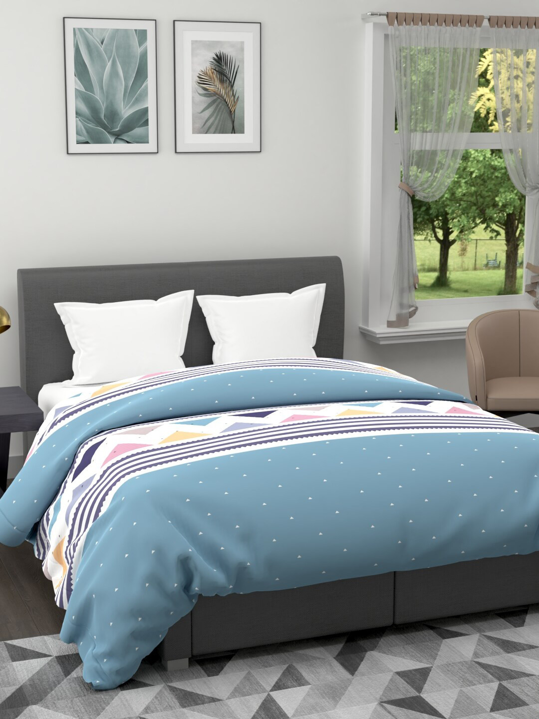 

BIANCA Blue & White Geometric Microfiber AC Room 120 GSM Double Bed Quilt
