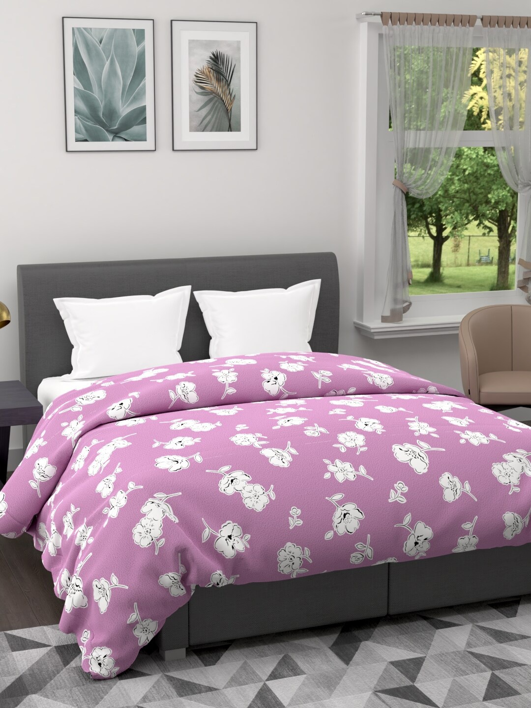 

BIANCA Magenta & White Floral Microfiber AC Room 120 GSM Double Bed Quilt